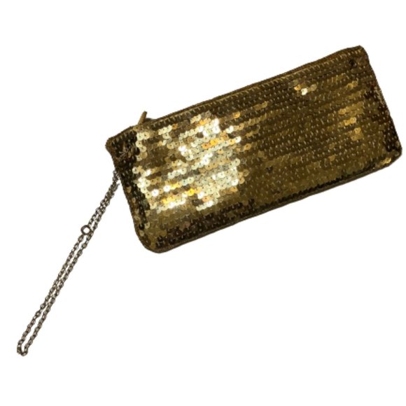 New York and Company Gold Sequin Wristlet Clutch - Picture 1 of 7